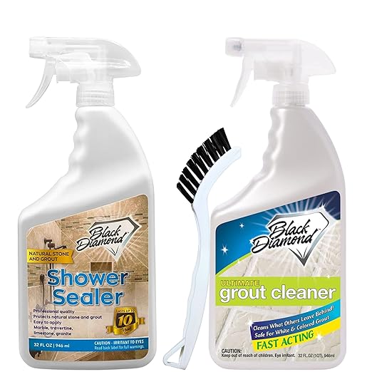 Natural Stone Shower Sealer Quart + Ultimate Grout Cleaner with Brush Quart (2-Pack) – Seals & Protects Showers, Deep Cleans Tile & Grout