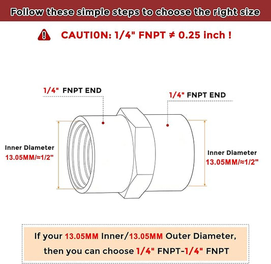 Pack of 10, 1/4" FeMale NPT to 1/4" FeMale NPT Solid Brass Pipe Fitting Coupler, Brass Coupling Hose Fittings Adapter for Pipe Leak Repair, Bathroom Remodeling, Tool Extensions