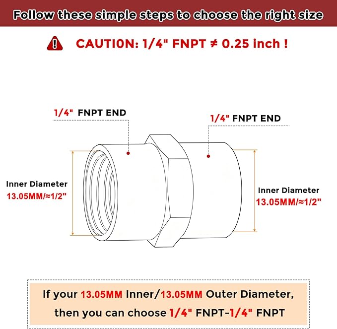 Pack of 2, 1/4" FeMale NPT to 1/4" FeMale NPT Solid Brass Pipe Fitting Coupler, Brass Coupling Hose Fittings Adapter for Pipe Leak Repair, Bathroom Remodeling, Tool Extensions