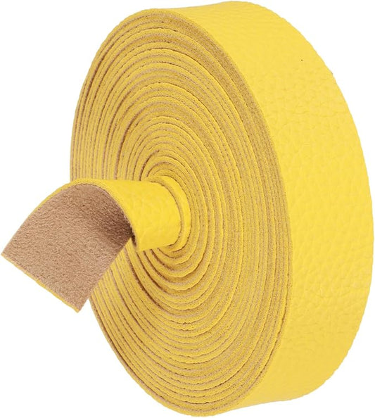 MECCANIXITY Faux Leather Strap, 1" Width x 197" Long Grained Leather Belt Strip Trim Roll for DIY Craft Projects, Pet Collars, Traction Ropes, Bag Straps, Hobby Workshop (Yellow)