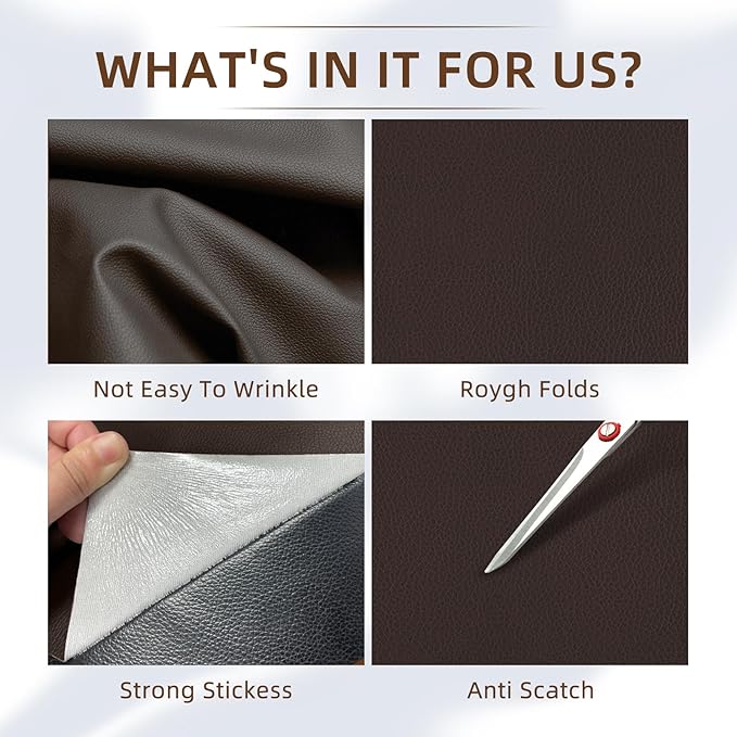 CHEIGHY Leather Repair Kit Self Adhesive Leather Repair Patch for Furniture 15.7X79 inch Vinyl Repair Kit for Couches Car Seats Sofa Office Chair Belt Jackets (Dark Coffee)