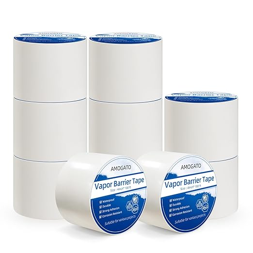 Vapor Barrier Tape 10 Rolls - 4 inch x 180' Roll 8 Mil, Heavy Duty Waterproof, Polyethylene Repair Tape, Vapor Barrier Seam Tape for Industrial, Crawl Space, Roofs & Barrier