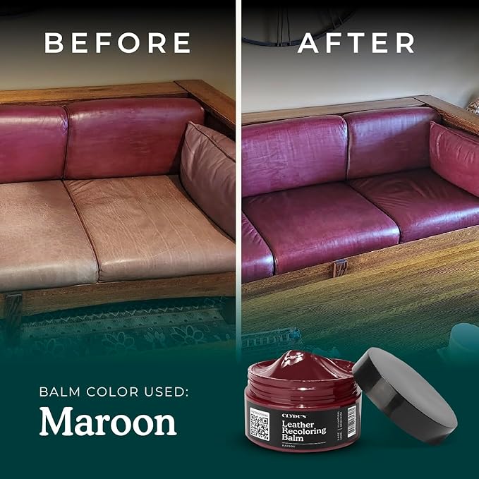 Clyde's™ Leather Company Leather Recoloring Balm – Color Restore & Scratch Repair Kit for Faded Leather Furniture, Car Seats, Sofa & Vinyl | 23 Colors | Non-Toxic Dye