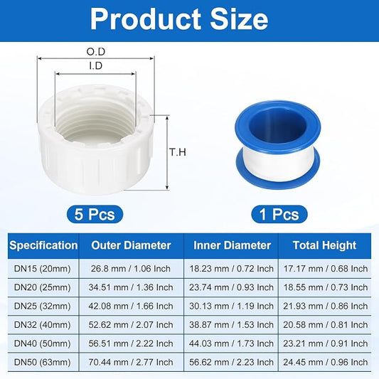 uxcell 5Pcs 3/4 Inch PT Female Thread PVC Pipe Fitting Cap, Cleanout Water Drain End Caps, Pipe Plug Socket Fittings with Tape for Water Heater Supply Lines, Plumbing, White