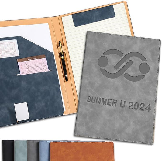 Personalized Padfolio with Engraved Logo Text Custom Leather Portfolio for School Office Conference