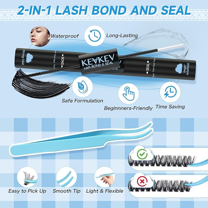 Lash Extension Kit 280Pcs Lash Clusters 40D+50D Eyelash Clusters Kit Individual Lashes With Lash Bond and Seal Tweezers For DIY Lashes (40D+50D,9-16mm)