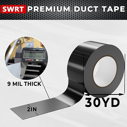 SWRT 9 Mil 2-Pack Black Heavy Duty Duct Tape Strong Adhesive, 2 in x 30 YD (Total 60YD) Duct Heavy Duty Waterproof All Weather Black Duct Tape No Residue Sealing & Patching for Indoor&Outdoor Repair