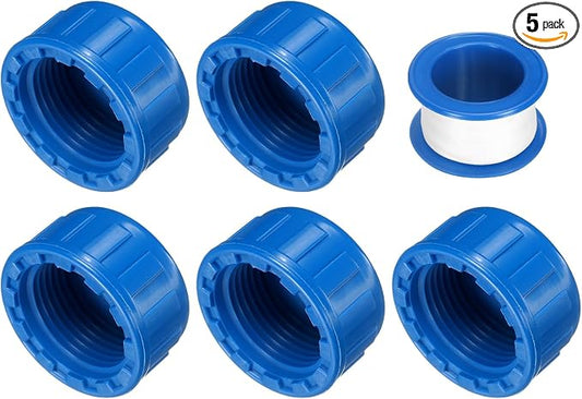 uxcell 5Pcs 3/4 Inch PT Female Thread PVC Pipe Fitting Cap, Cleanout Water Drain End Caps, Pipe Plug Socket Fittings with Tape for Water Heater Supply Lines, Plumbing, Blue