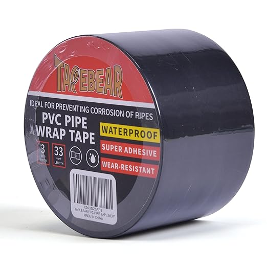 TAPEBEAR Corrosion Protection Pipe Tape, Wrap Pipe Tape for Drain Pipe, Metal & Electrical Piping, Anti-Corrosion Water Leak Proof PVC Tape, 3 Inch X 33 Yds, Black