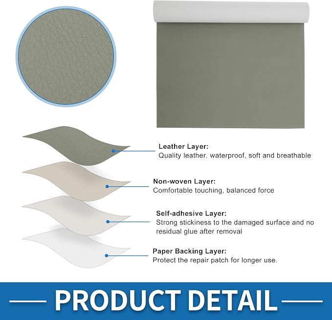 Self Adhesive Leather Repair Patch Strong Stickiness 39"x11.8" Leather Repair Tape PVC Faux Leather Gray 1 Pcs