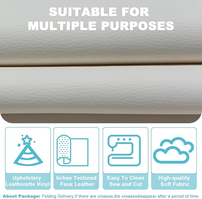 White Lychee Grain Faux Leather Fabric 39"x54" - Waterproof Easy-to-Clean Vinyl Upholstery Material for Sofa, Furniture & Home Decor DIY