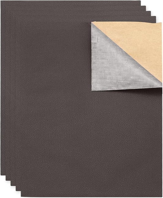 MECCANIXITY 5 Pcs Leather Repair Patch 10"x12" Self-Adhesive Leather Vinyl Repair Tape Kit for Furniture Couches Sofa Chair Car Boat Seats Jackets, Dark Coffee
