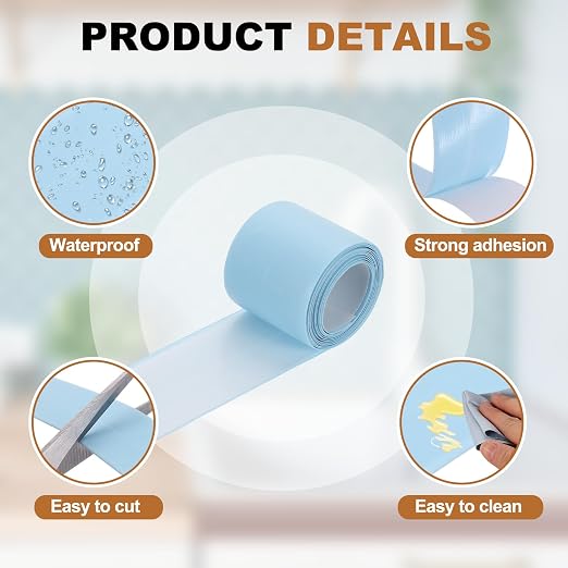 uxcell Caulk Tape Waterproof, 1.5 Inch x 4.92 ft Self-Adhesive Sealant Sealing Strip Caulking Sealant Tape PVC with Tool for Kitchen Sink Toilet Bathroom Bathtub Floor, Blue