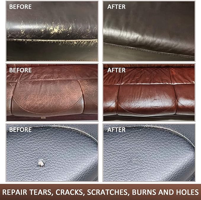 SEISSO Leather Repair Kit for Furniture, Vinyl Leather Repair Kit Car Interior Leather Dye with Mink Oil, Leather Filler Restore for Sofa Couch Cat Scratches