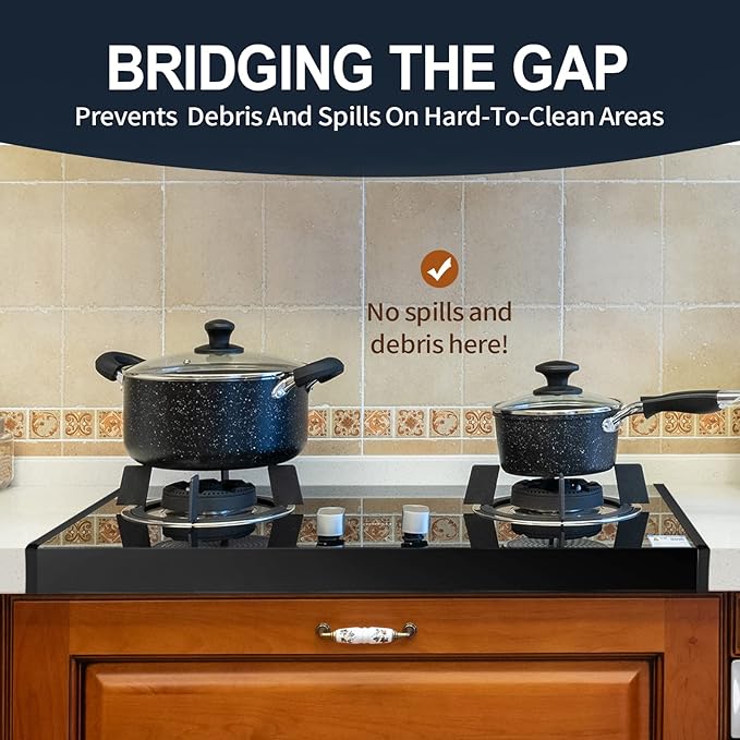 Stove Gap Covers (2 Pack),23.6" Long & 0.4" Wide Stove Counter Side Gap Guards, Oven Gap Filler with Stainless Steel, Heat Resistant and Easy to Clean,Protect Gap Filler Sealing Spills (Black)