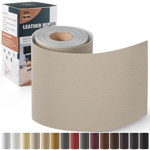 Leather Repair Kit for Furniture 4"x 63" Leather Tape Repair Patch Self Adhesive Sofa Vinyl Repair Patch Kit for Car Seat,Couch,Boat Seat,Chair - Ivory Gray