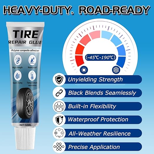 Vigorder Rubber Cement Glue for Car & Motorcycle Sidewall Fix, Strong Bonding & Waterproof (Black)