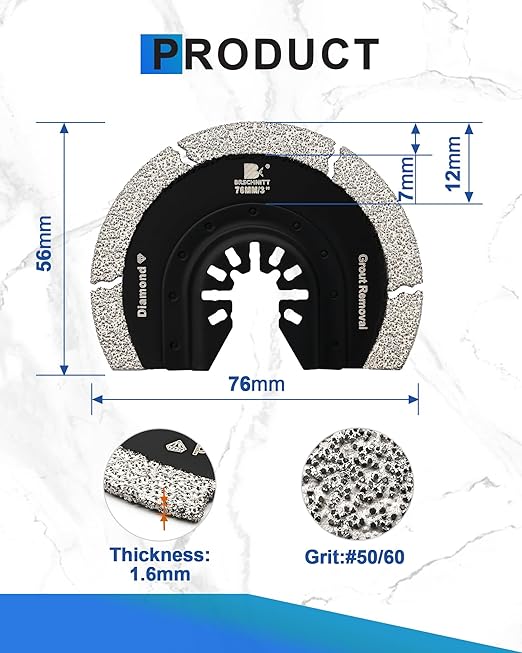 3''(76mm) Oscillating Saw Blades Set - 3Pcs High Carbon Steel Semi Circle Oscillating Saw Blade, Quick Release Multitool Blades with Gasket Adapter for Cement,Mortar,Ceramic Tile,Marble