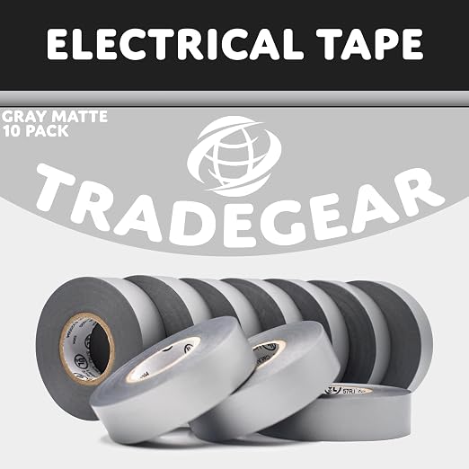 TradeGear Gray 10 Pack - UL Listed Colored Electrical Tape, 60 ft x 3/4 in, 600V, Flame Retardant, Waterproof, Rubber Adhesive - Phase Marking, Wire ID, Automotive