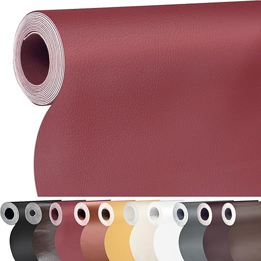 Leather Repair Patch 36X158 inch Large Self-Adhesive Leather Repair Tape, Reupholster Leather Patches for Furniture Couch Chairs Car Seat (Dark Red, 36x158 inch)