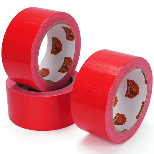 TAPEBEAR Red Duct Tape Heavy Duty 1.88" x 60FT, Strong Tough Utility Ducting Tape Waterproof, No Residue, Flexible, Hand Tear Binding Tape for DIY, Bundle, Patch, Protect & Repair, 3Rolls