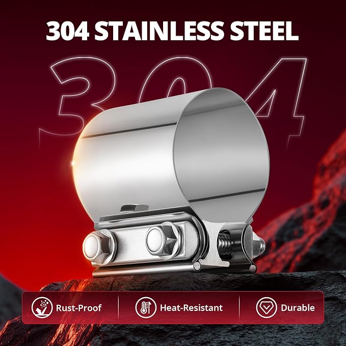 EVIL ENERGY 2.5 Inch Exhaust Clamp, Butt Joint Band Clamp Sleeve Coupler Stainless Steel for 2 1/2" OD Pipes, Mufflers, Catalytic Converters 2PC