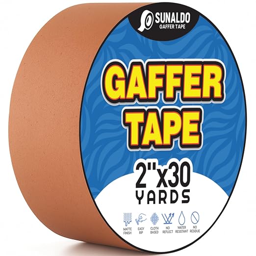 Gaffers Tape Heavy Duty, Easy to Rip, Residue-Free Professional Grade Floor Tape for Electrical Cords, Matte Finish Non Reflective, Weather Resistant (1, Brown, 2" x 30 Yards)