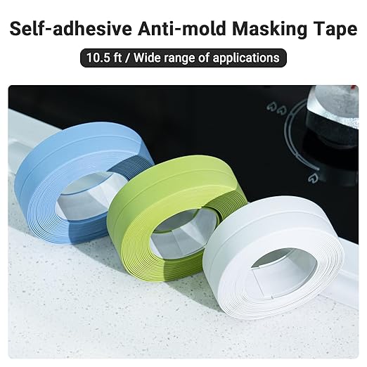 Caulk Tape, Caulking Tape, SOFYIALI Toilet Sealer Around Toilet Base Self Adhesive Sealant Strip for Bathroom, Kitchen Countertop, White (2.2cm x 10.5Ft)