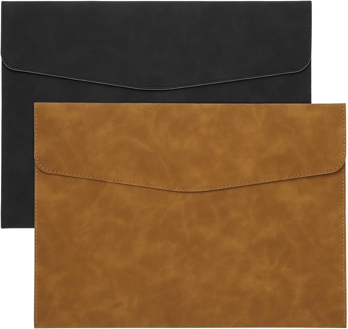 PATIKIL PU Leather A4 File Folder, 2Pcs Document Holder Filing Organizer Portfolio Envelope Folder Case with Snap Closure for Letter Receipt, Brown/Black