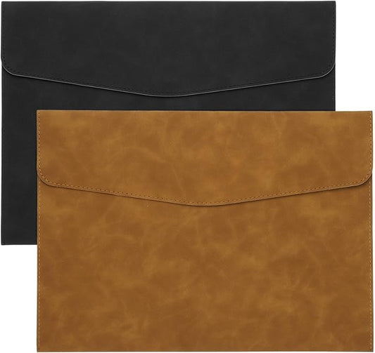 PATIKIL PU Leather A4 File Folder, 2Pcs Document Holder Filing Organizer Portfolio Envelope Folder Case with Snap Closure for Letter Receipt, Brown/Black