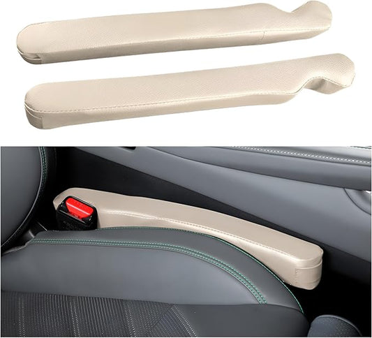 Car Seat Gap Filler, 2PCS Soft Foam Leather Vehicle Seat Crevice Blocker Stop Things from Dropping, Automotive No Drop Plug Guard Gap Stopper, Universal for Truck SUV RV (Beige)