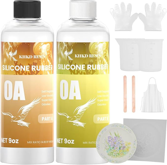 KHKD RESIN Silicone Mold Making Kit, 0A Liquid Silicone Rubber 18OZ, Extra Soft & Elastic Molding Silicone – Bubble-Free, Easy Demold for Resin Molds, 3D Molds, Candle Molds, Soap Molds