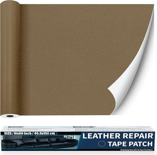 Zenyao Leather Repair Patch Tape - Self Adhesive Leather Repair Kit for Car Seat Furniture, Heavy Duty Vinyl Repair Patch for Couch Sofa, Waterproof Fix for Tears, 16x30 Inch Roll, Grey Khaki