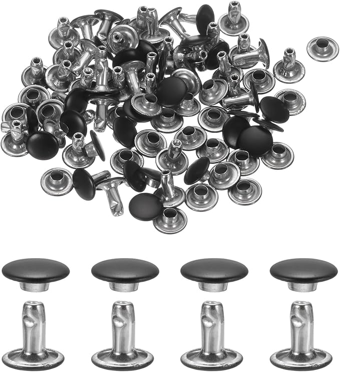 uxcell 120Set Leather Rivets, 8mm Double Cap Rivet Tubular Metal Studs Repairs Decoration Craft Accessories for Repair Decorate Leather Craft Belt Bag Shoes Purse Belts, Matte Black