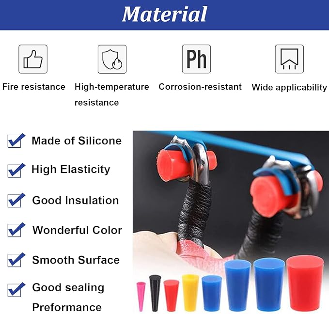 Tnisesm 105Pcs 1/16" to 5/8" Silicone Rubber Tapered Plug Assortment Kits for Masking Off Holes During Powder Coating, Painting, Hydro Dipping, Media Blasting