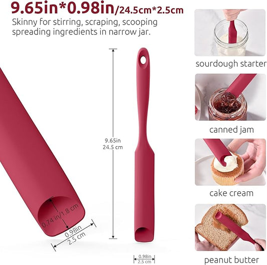 U-Taste Silicone Jar Spatula for Sourdough Starter: Long Skinny Food-Grade Jam Spreader, Sturdy Stirring Stick Bowl Scraper with Flexible Spoon Tip, Mixing Icing Tool, Peanut Butter Knife (Red)