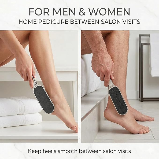 Stainless Foot File Callus Remover for Cracked Heels & Dead Skin — Pedicure Rasp with 10 Replacement Pads & 2 Exfoliating Foot Masks, Sandal Season Foot Care Kit (Premiunm Set(1pice File))