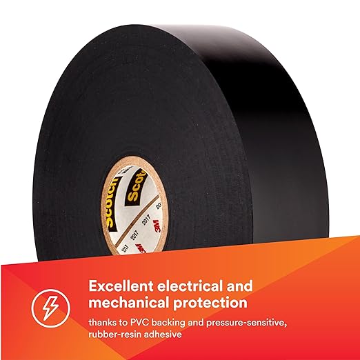 3M Scotch Vinyl Electrical Tape Super 88, 3/4 in x 36 yd (108 ft), Black, 1 Long Roll, Premium Grade, Rubber Resin Adhesive, PVC Backing, All-Season Heavy Duty Electric Tape