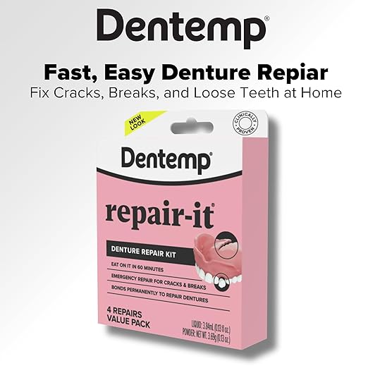 Dentemp Repair Kit - Repair-It Advanced Formula Denture Repair Kit - Repairs Broken Dentures, Mends Cracks and Replace Loose Teeth