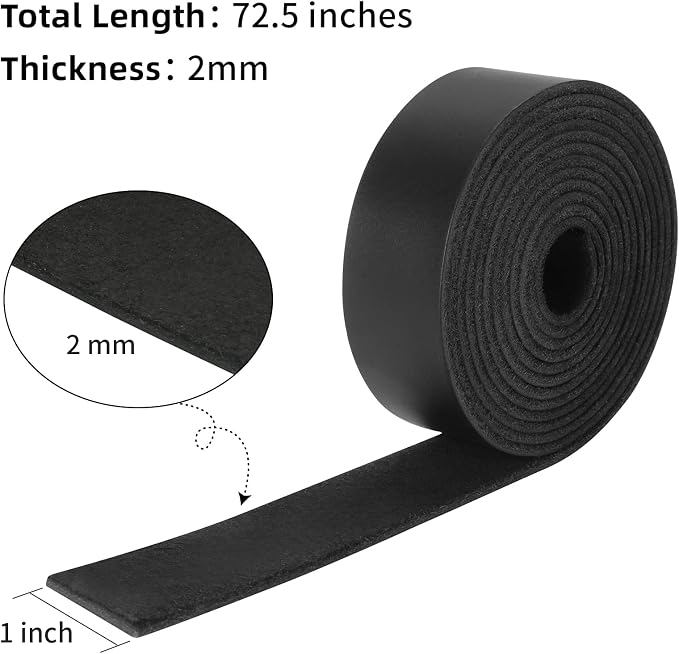 Ringsun 1 Inch Wide Flat Leather Straps for Crafts, Full Grain Leather Strips Cord String for Crafts, Tooling (2mm Thick 72.5 Inches Long Black)