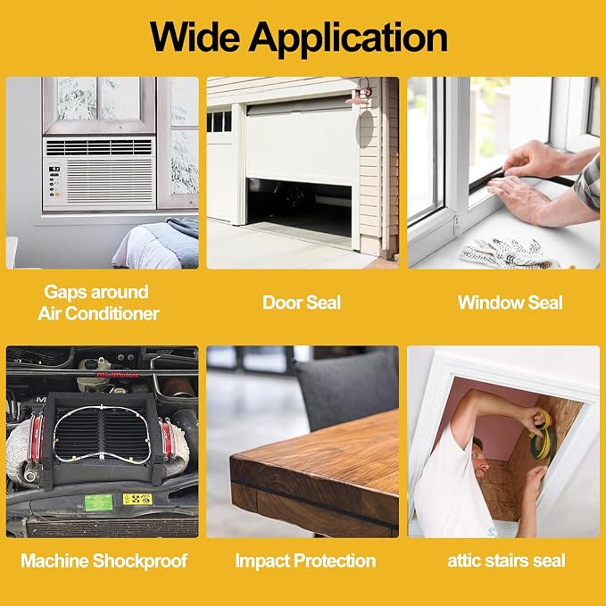 High Density Foam Tape Air Conditioner Window Seal, 2x1 Inch Thick Foam Stripe with Adhesive for Window AC Insulation, Weather Stripping for Doors and Windows Insulation, AC Foam Tape, Black
