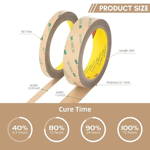 3M Double Sided Tape 300LSE 1.0" x 36Ft Clear, 1 Pack | Heavy Duty Adhesive Tape for Electronics, Laptop & Phone Repairs, Arts, Crafts, Leather Work, Card Making