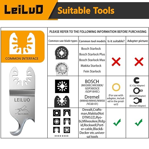 LEILUO 6 Pcs Gen-2 Oscillating Tool Hook Blade Cardboard Carpet Shingle Cutting Multi Tool Hook Knife Blade Compatible with DeWalt Makita Milwaukee and More