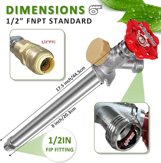 8 Inch Anti-Siphon Frost Free Sillcock Valve Multiturn 1/2 Inch NPT, 3/4 Inch Hose Bibb, Brass Body, Brass Valve, 12 Inch Length, Chrome Finish