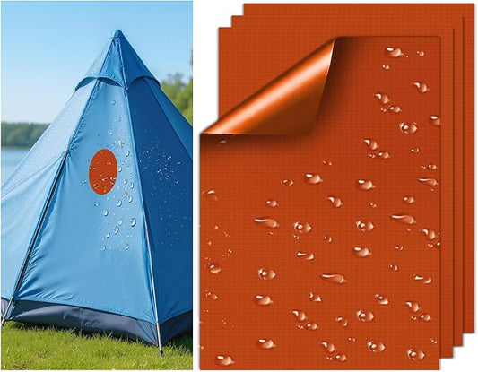 Waterproof Self-Adhesive Nylon Fabric Repair Tape - Tent Repair Kit,4pcs Fabric Patches for Jacket, Clothes, Puffer Down Jacket,Sleeping Bag, Outdoor Gear Tenacious Repairs Tape, Orange