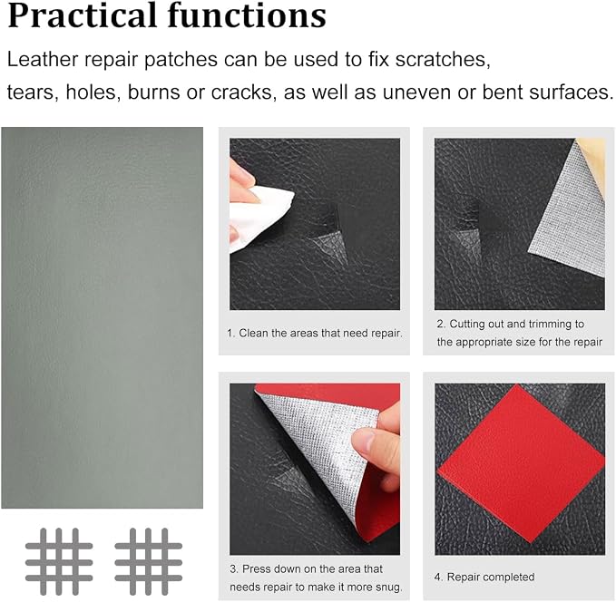 2PCS Car Leather Repair Patch Tape, 4 x 8'' Self-Adhesive Portable Vehicle Seat Vinyl Repairs Kit, Automotive Interior Furniture Restoration Set, Universal for SUV Sedan Truck (Gray)