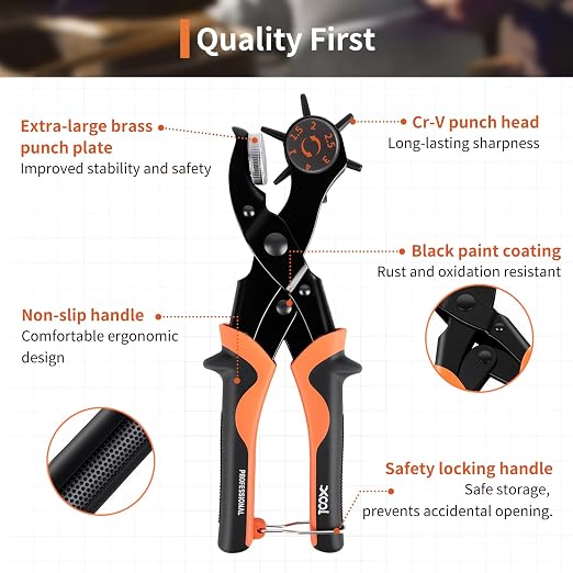 XOOL Small Hole Leather Hole Puncher, Precision Watch Punch Tool Set with 6 Hole Sizes for Watch Strap Adjustment, Belts, Shoes, Saddles, Tickets and DIY Craft Projects