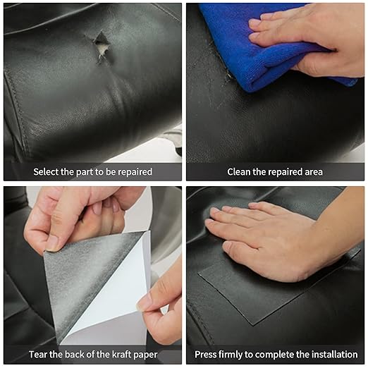 Leather Repair Patch 36x79 inch, Black, Self-Adhesive, Waterproof, Strong Adhesive, Scratch Resistant, Polyurethane, Custom Style, For Furniture, Couch, Chairs, Car Seat
