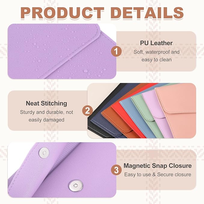 PATIKIL 2Pcs PU Leather A4 File Folder, Document Holder Envelope Waterproof Napa Texture Filing Organizer Portfolio Folder Case with Magnetic Snap Closure for Home Office, Purple, Orange