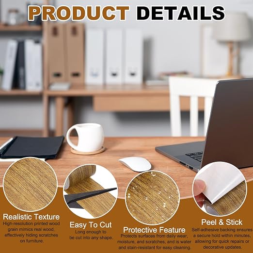 uxcell 2 Pcs Wood Grain Repair Tape, 2.2" x 15ft Self Adhesive Wood Grain Colored Duct Tape Waterproof Repair Patch for Furniture Floor Scratch Fix, Baseboards, DIY Decor, Brown Oak